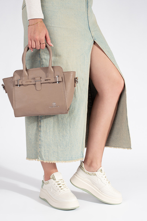 Beżowa torebka damska ze srebrnymi...