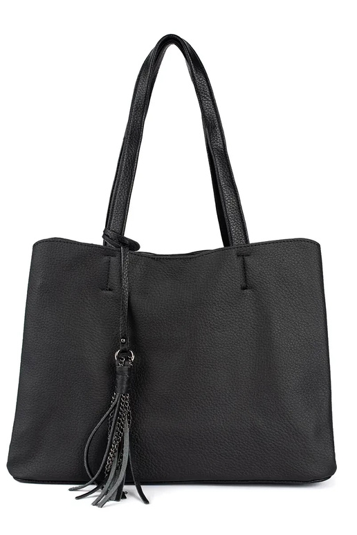 black large handbag with fringes