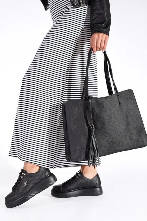 black large handbag with fringes