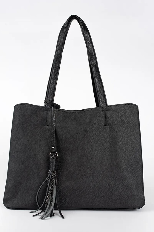 black large handbag with fringes
