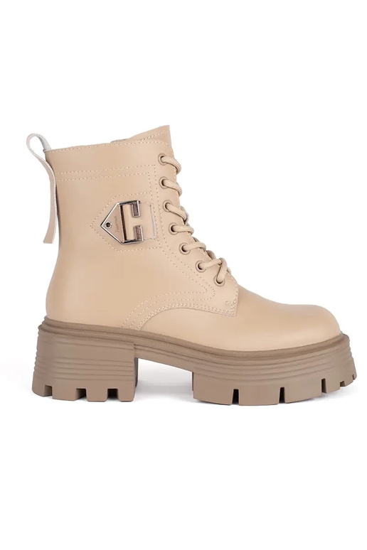 Leather beige boots on a thick sole Leather beige boots on a thick sole
