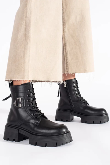 Leather black boots on a... 2