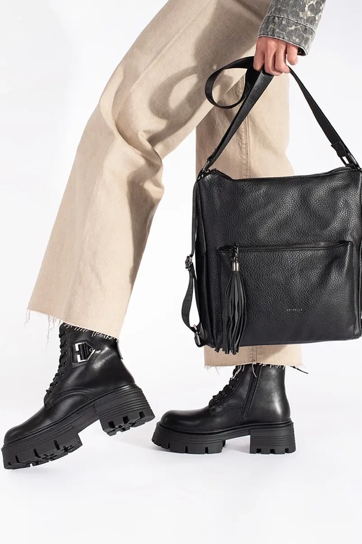 Leather black boots on a thick sole Leather black boots on a thick sole