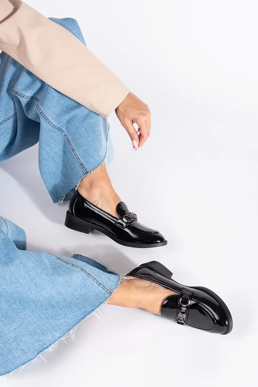 Lakierowane czarne mokasyny damskie Lakierowane czarne mokasyny damskie