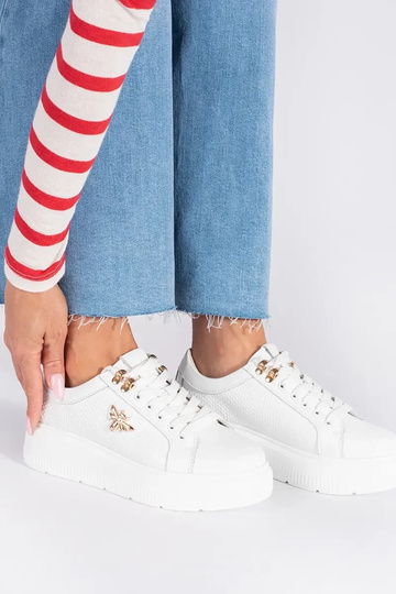 Skórzane białe sneakersy na... 2