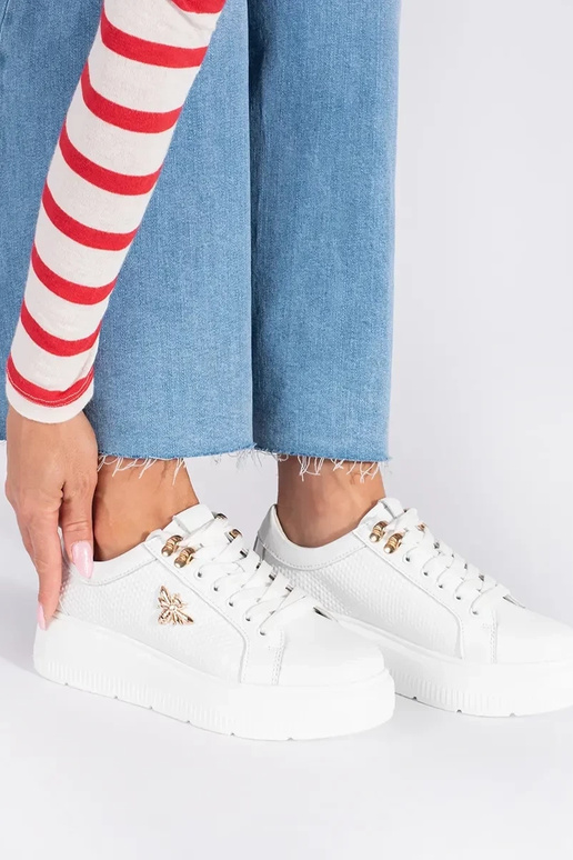 Skórzane białe sneakersy na platformie Skórzane białe sneakersy na platformie