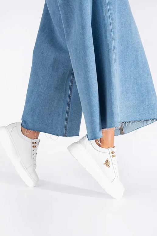 Skórzane białe sneakersy na platformie Skórzane białe sneakersy na platformie