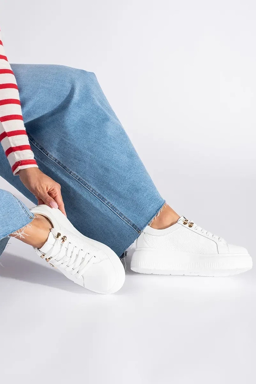 Skórzane białe sneakersy na platformie Skórzane białe sneakersy na platformie