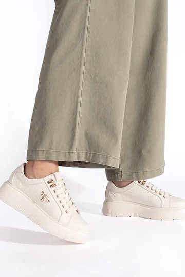 Skórzane beżowe sneakersy... 2