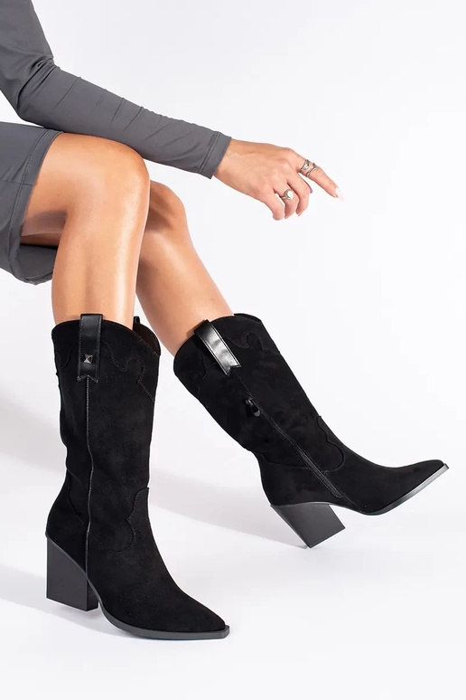 Czarne zamszowe kowbojki damskie