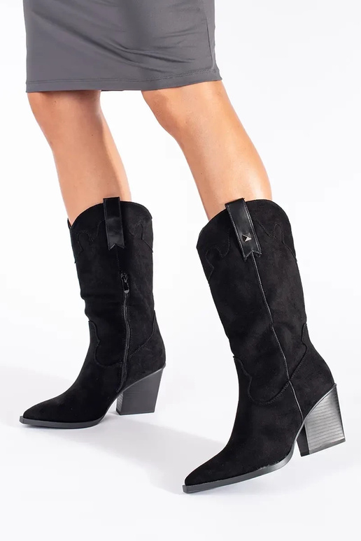 Czarne zamszowe kowbojki damskie