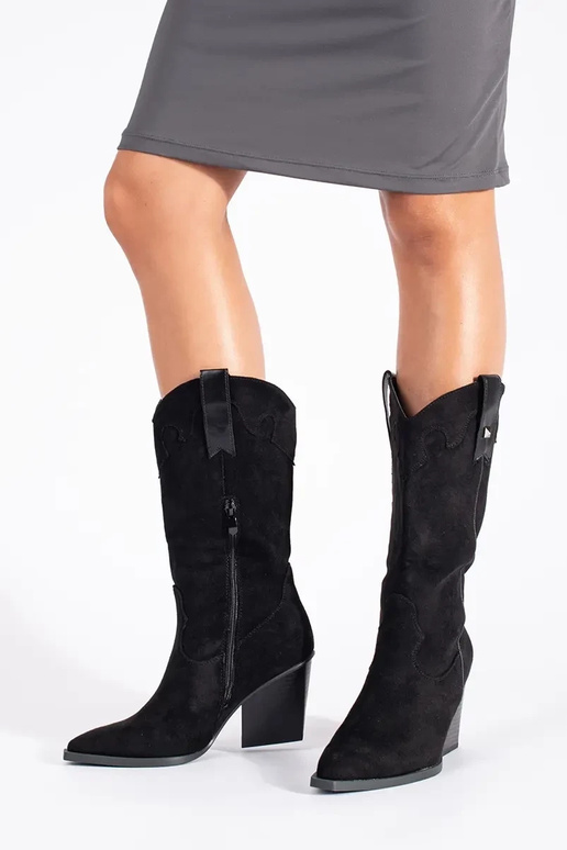 Czarne zamszowe kowbojki damskie