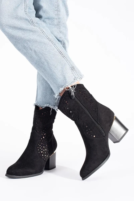 Ażurowe botki kowbojki czarne na słupku