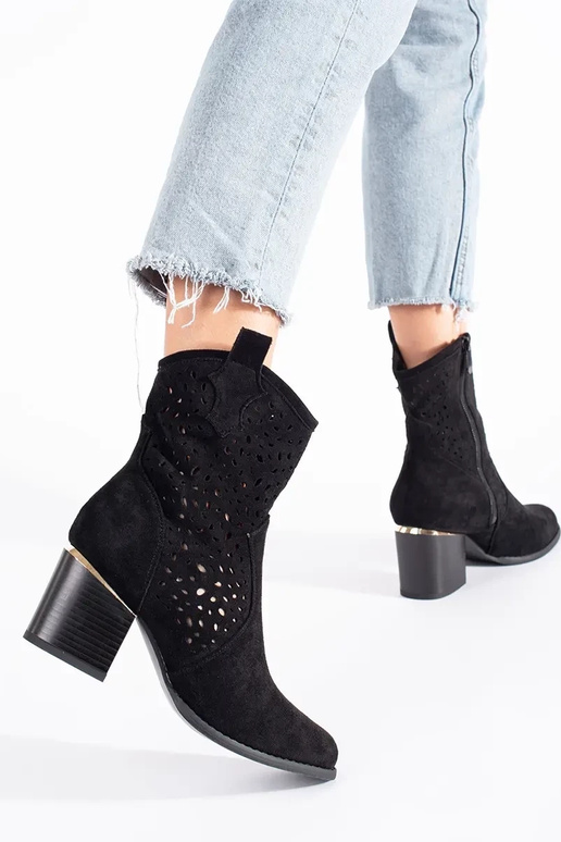Ażurowe botki kowbojki czarne na słupku