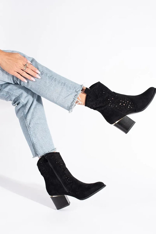 Ażurowe botki kowbojki czarne na słupku