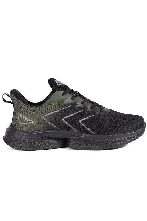Black and-green light sneakers laced