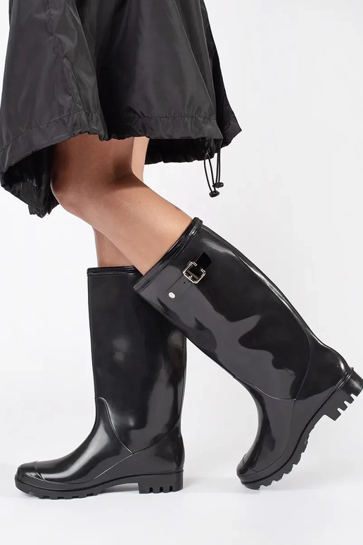Black patent rubber boots