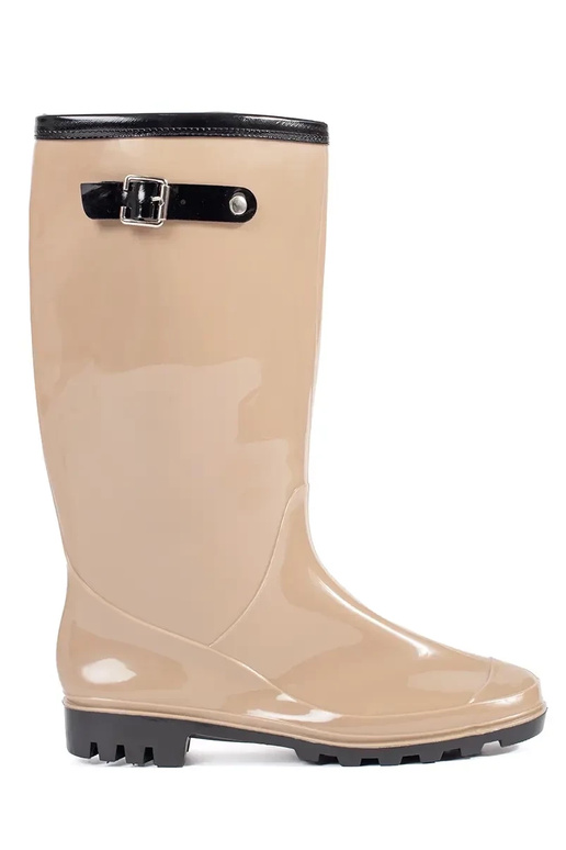 Beige patent rubber boots