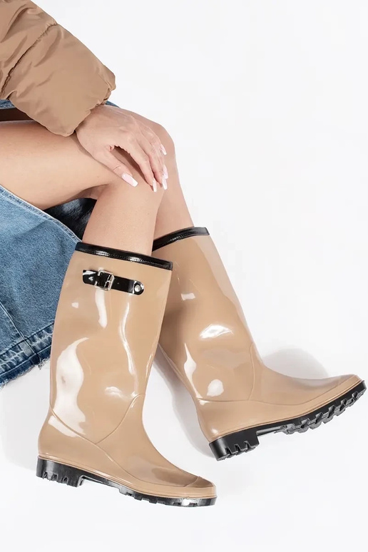 Beige patent rubber boots