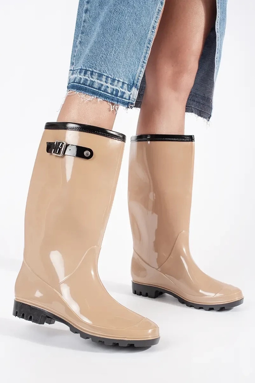 Beige patent rubber boots