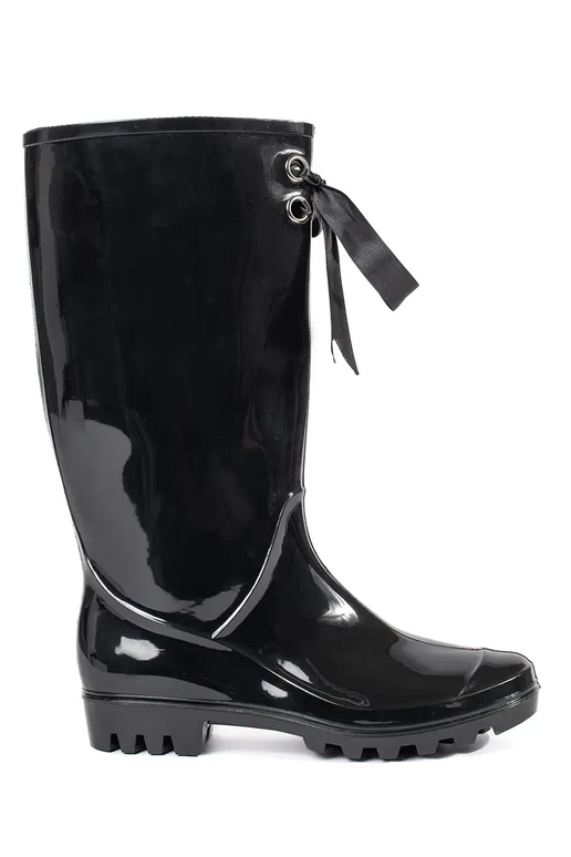 Black patent rubber boots