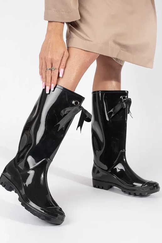 Black patent rubber boots