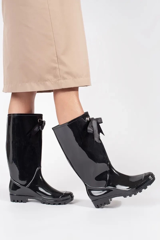 Black patent rubber boots