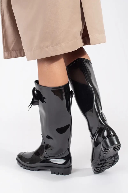 Black patent rubber boots