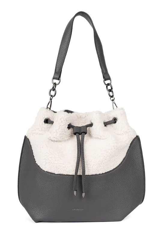 Grey elegant handbag with fur