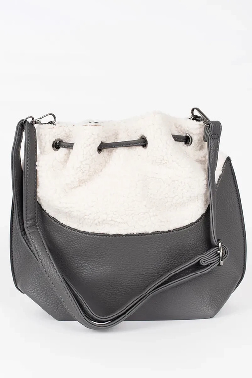 Grey elegant handbag with fur