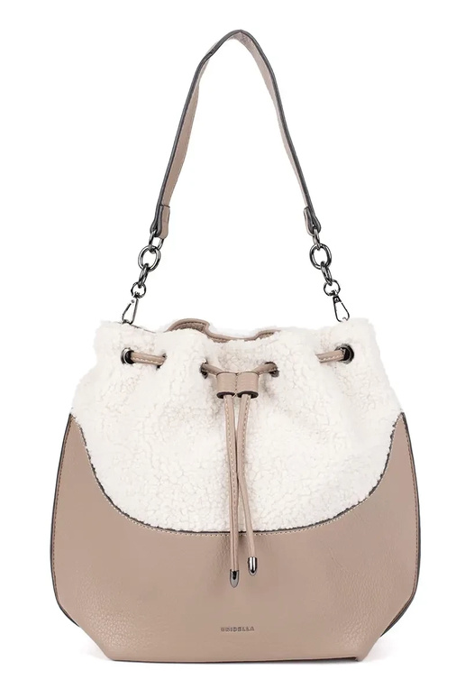 Elegant handbag with fur in ivory