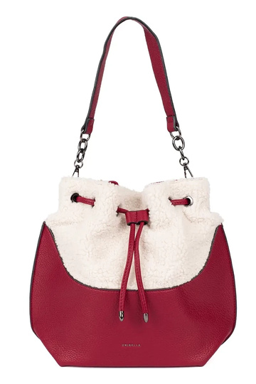 Red elegant handbag with fur