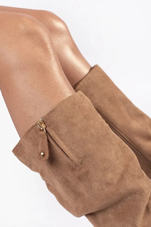 Beige suede long boots on platform