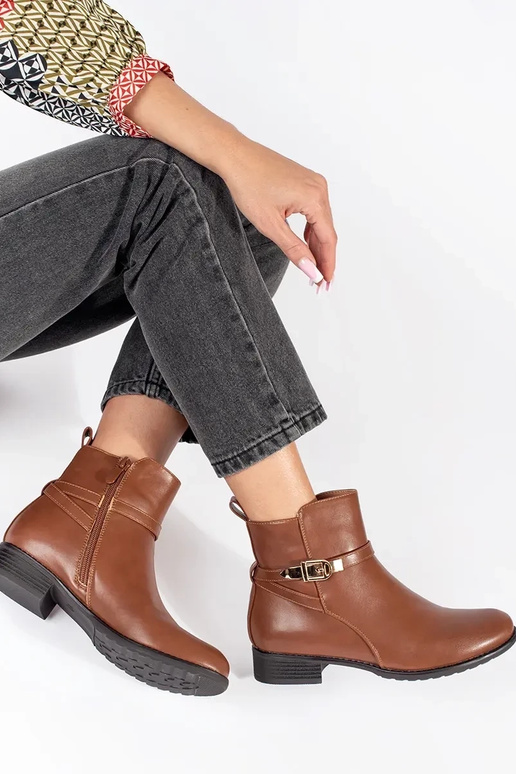 Brązowe botki damskie na niskim... Brązowe botki damskie na niskim...