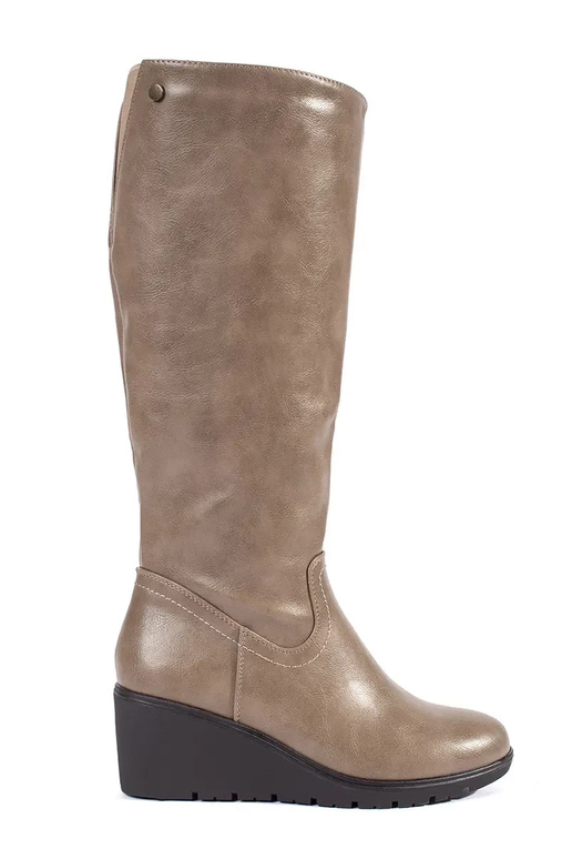 Beige long boots with a platform