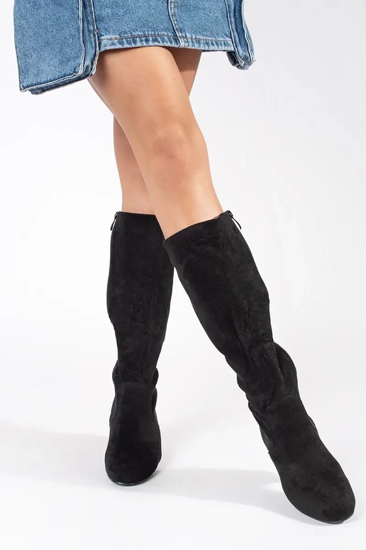 Black suede heeled boots