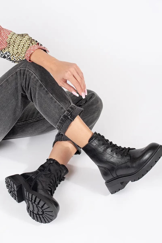 Black leather platform shoes for...