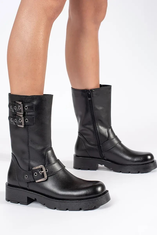 Black leather women's platform shoes...