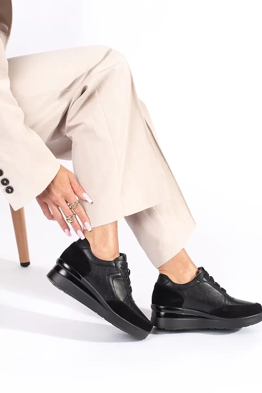 black leather women's wedge shoes by...