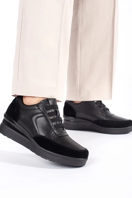 black leather women's wedge shoes by...