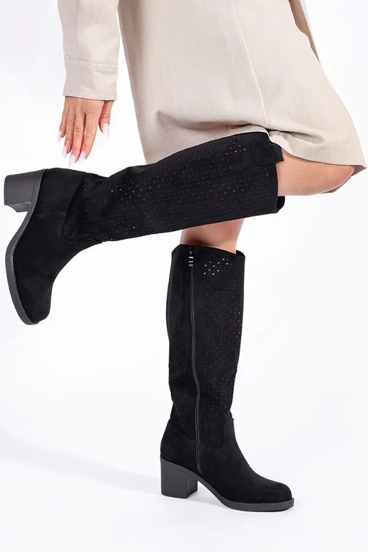 black suede jackboots with openwork... black suede jackboots with openwork...