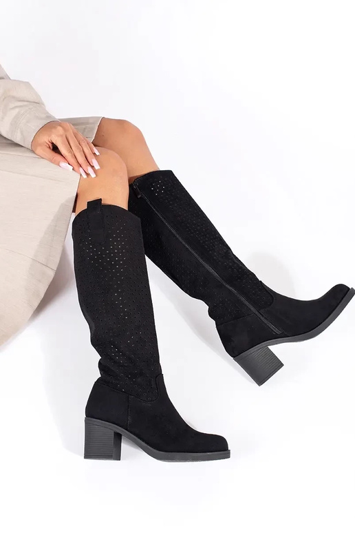 black suede jackboots with openwork... black suede jackboots with openwork...