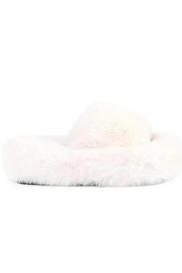 Beige fur platform sandals