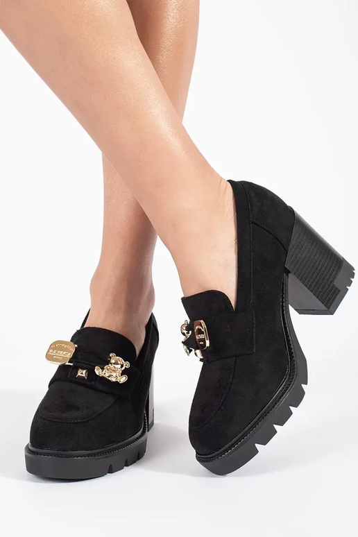 Women's suede heeled sandals in black Women's suede heeled sandals in black