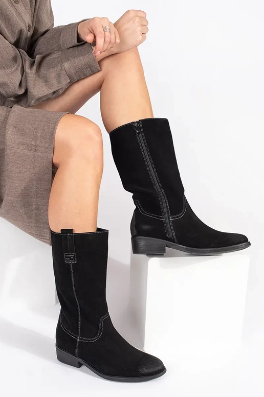 Black cowboy leather long boots... Black cowboy leather long boots...