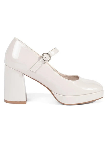 Beige patent women's heeled...