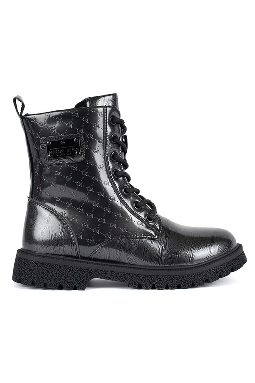 black lacquered girly boots laced