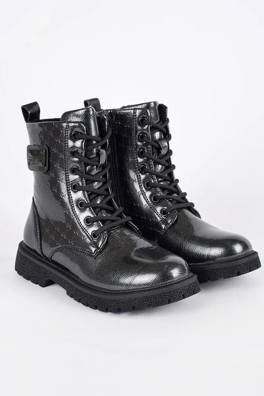 black lacquered girly boots laced