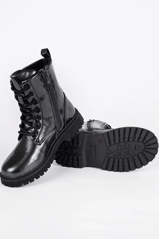 black lacquered girly boots laced