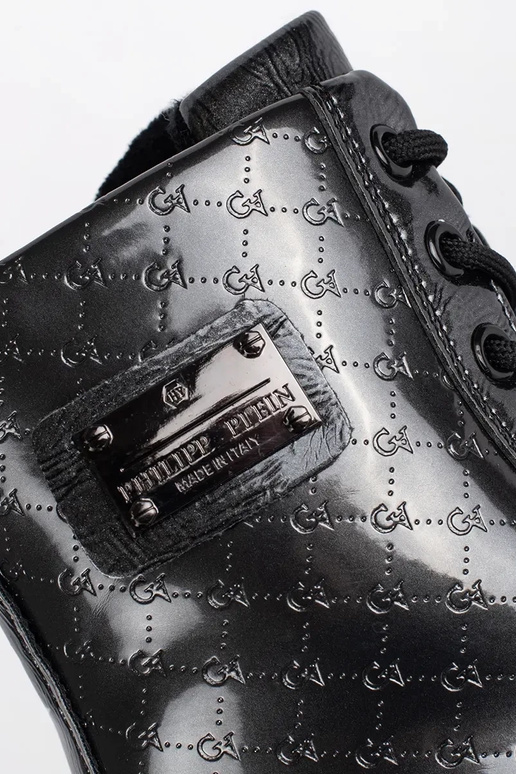 black lacquered girly boots laced